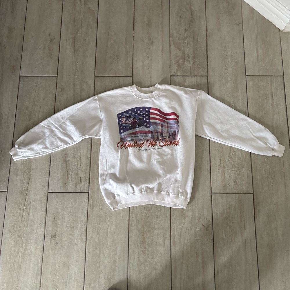 9/11 Sweater - White Graphic Men's Sweater - Size Medium Longsleeve Crewneck